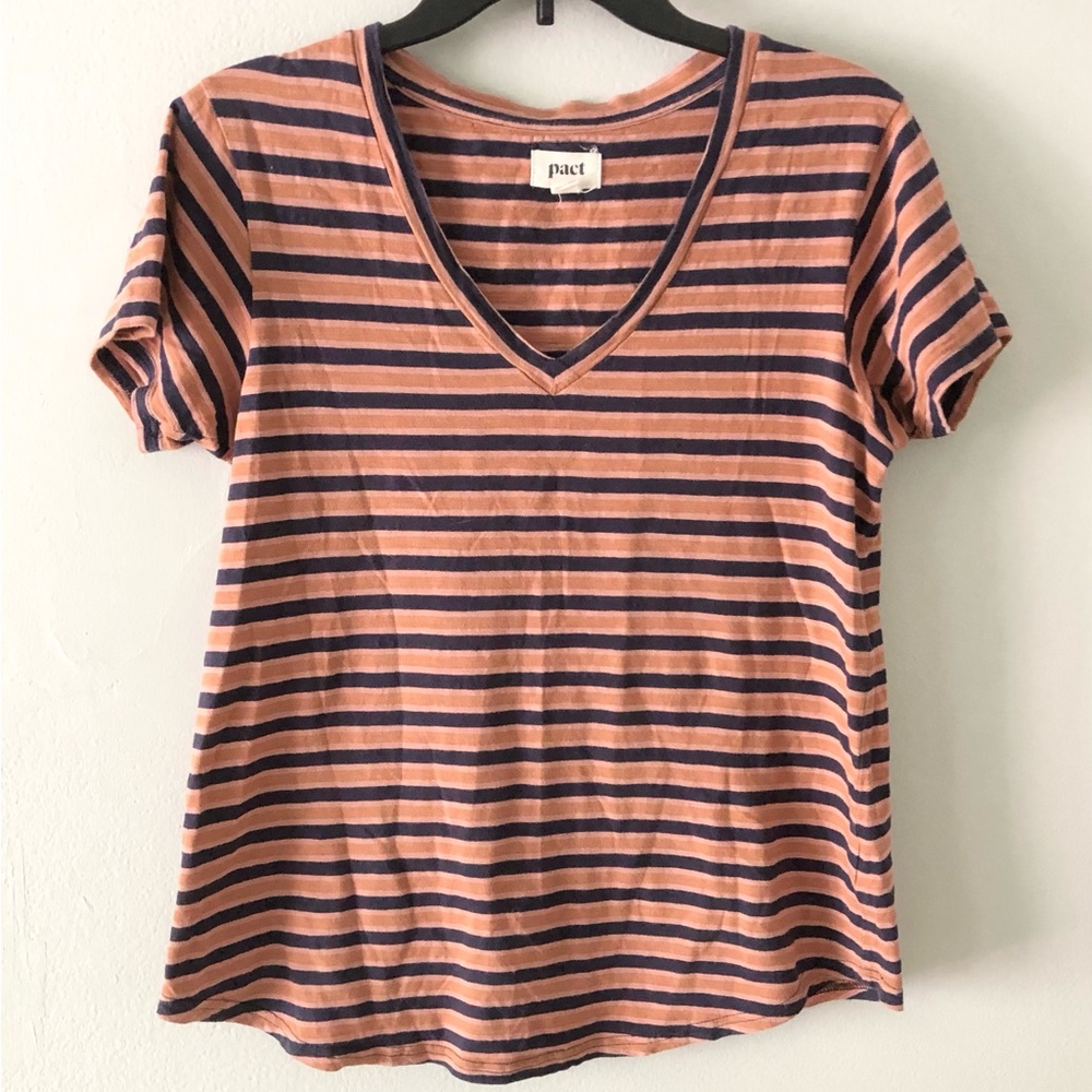 Pact Organic Cotton Striped V-Neck Tee